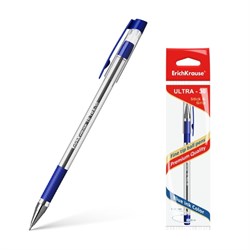 Ручка шариковая Erich Krause ULTRA-30, узел-игла 0.7 мм, чернила синие, резиновый упор, длина линии письма 2000 м, 1 штука в пакете с европодвесом - В НАЛИЧИИ. - фото 64126016